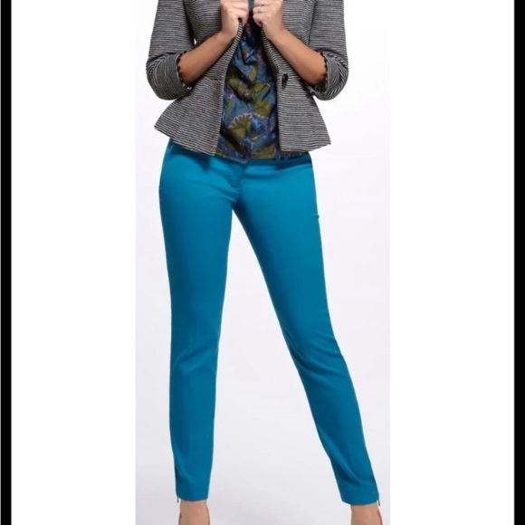 Anthropologie by Leifsdottir Teal Cropped Trouser Zipper at Ankle Pants sz 6 - Picture 3 of 10